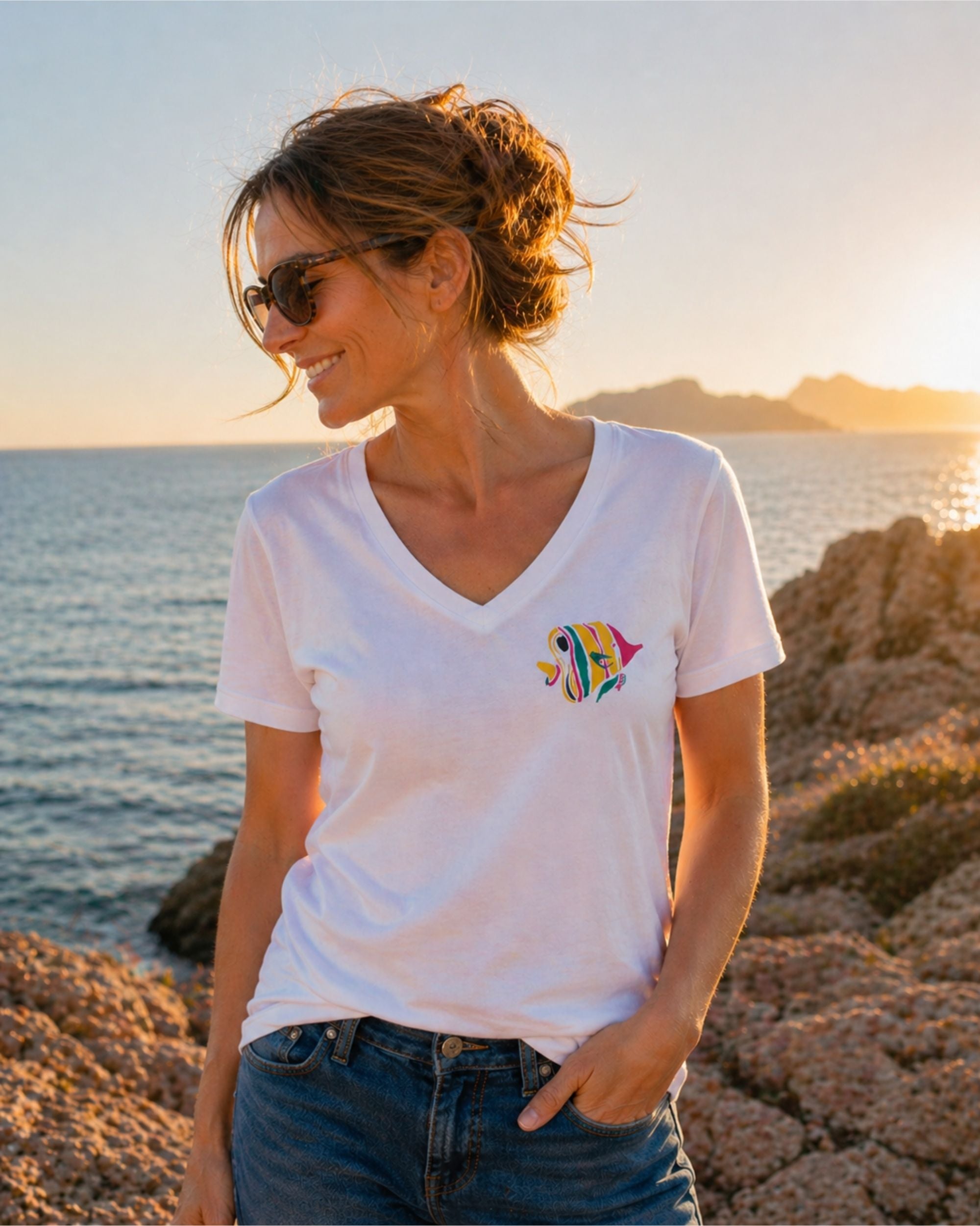 T-shirt coton Col V - Papillon