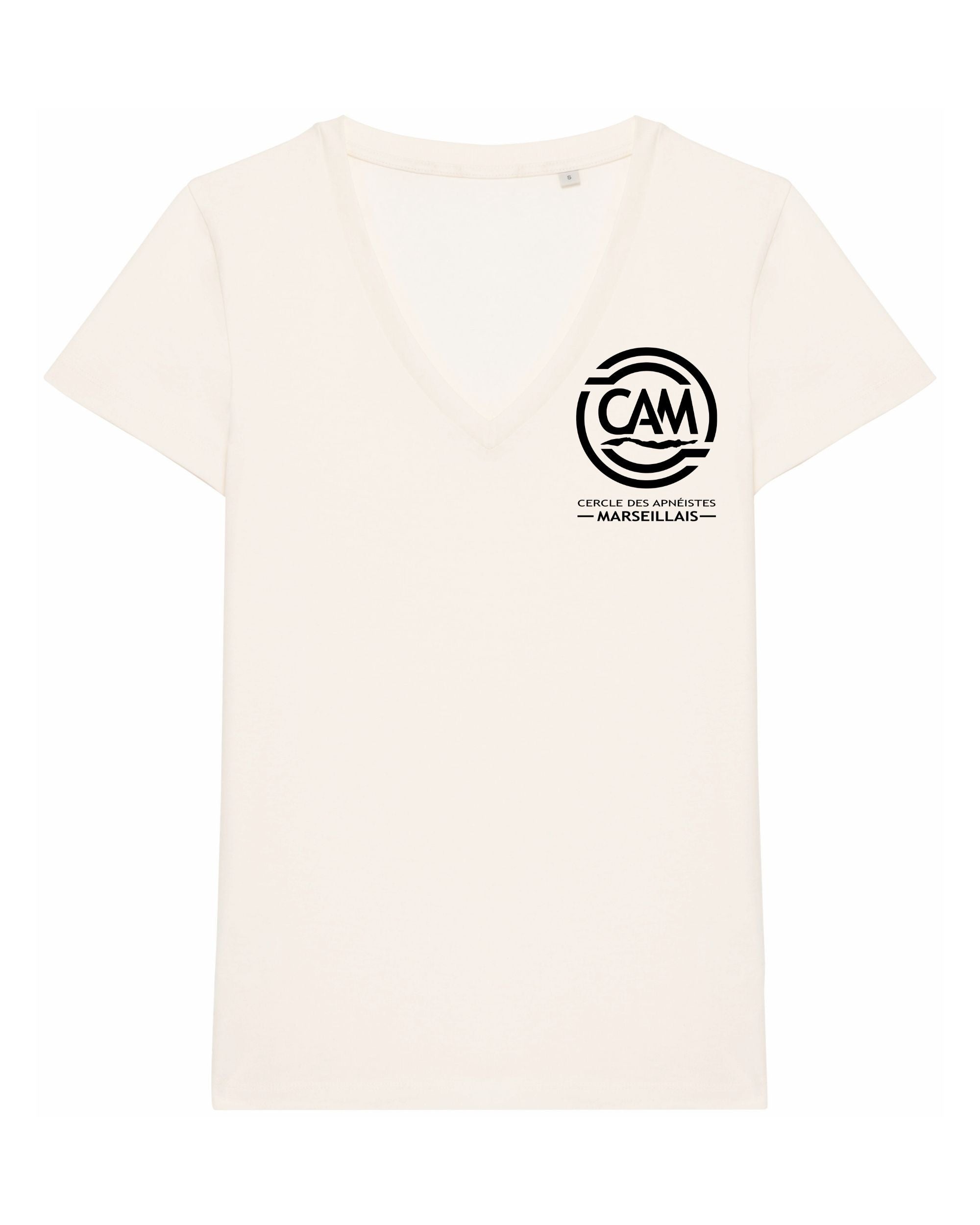 T-shirt Club CAM Col V -BLANC/IVOIRE (Femme)
